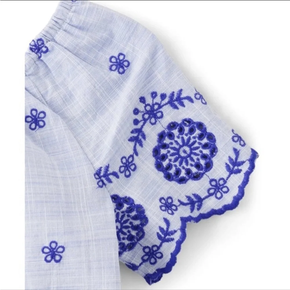 Gymboree Girls Bon Voyage Embroidered Shift Dress Blue White NWT Size 10